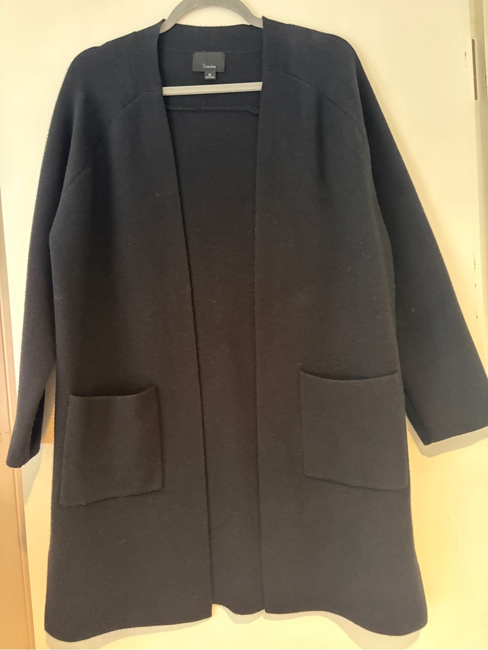 Lumiere Black Open-Front Cardigan with Patch Pockets